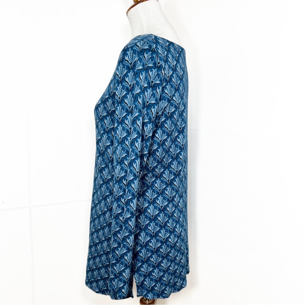 J. Jill Blue Floral Printed Boat Neck Long Sleeve Ponte Knit Pullover Top Small - Picture 4 of 7